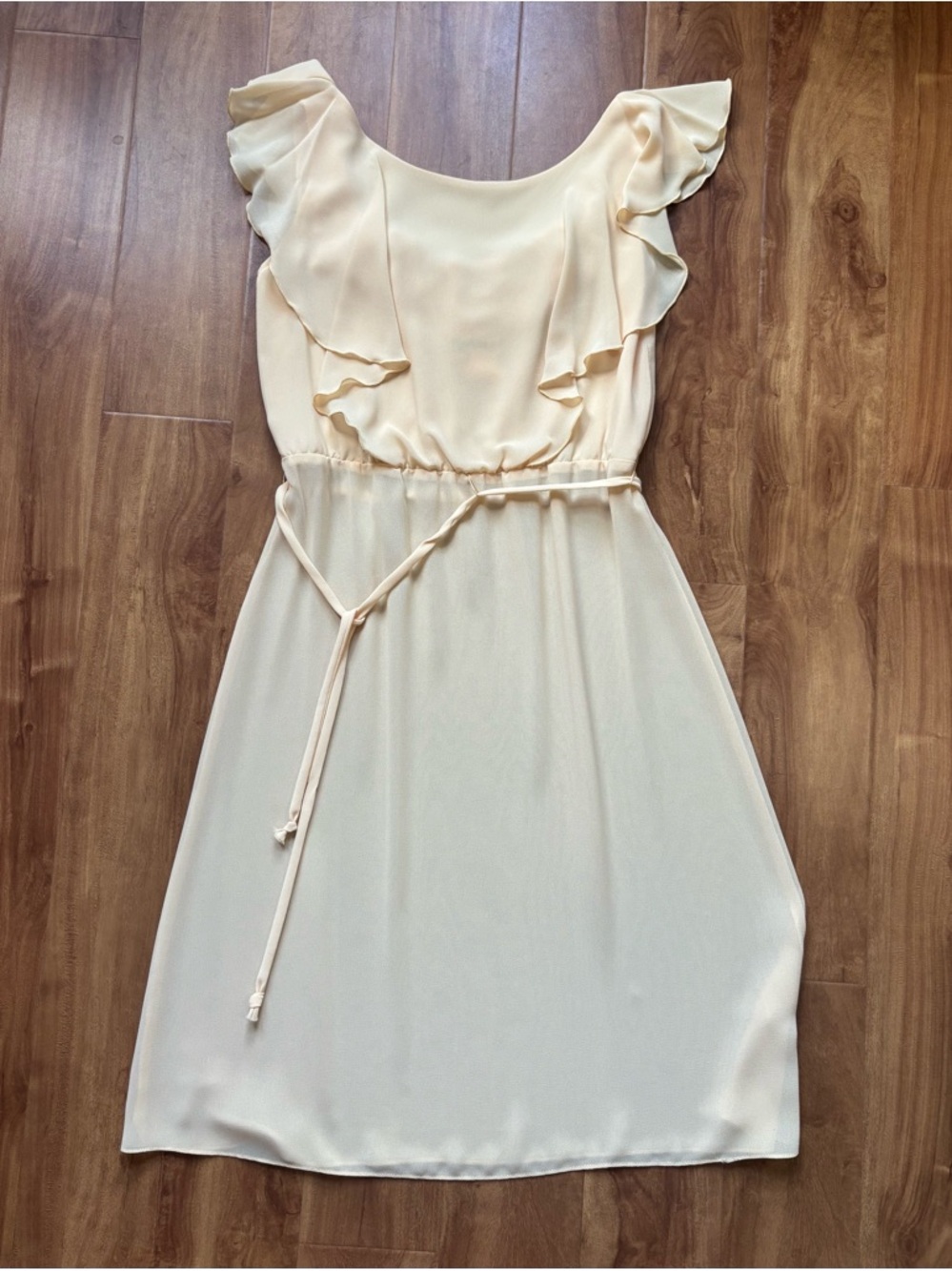 Vintage Soft Feminine Yellow Ruffle-Sleeve Midi Dress, Deadstock, BNWT, Sz Small - Picture 4 of 13